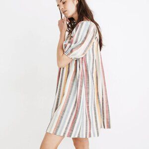Madewell Puff-Sleeve Trapeze Mini Dress in Rainbow Stripe